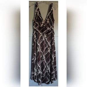 Banana Republic Womens Fit & Flare Dress Brown & Creme Print Sleeveless Pleated.